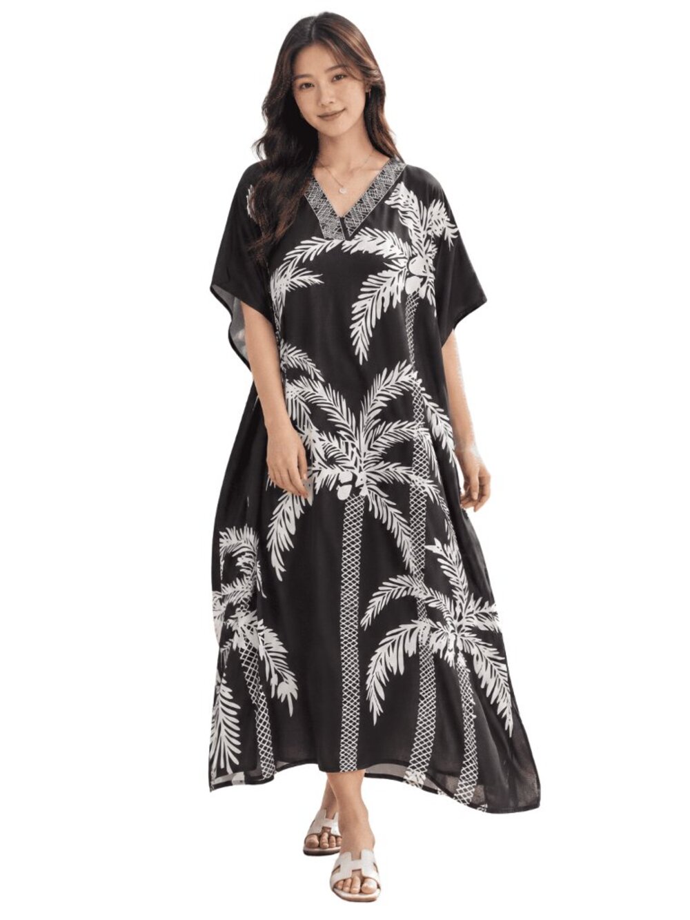 Gypsie Blu Black Polyester Caftan Dress Plus Size Kimono Maxi Dresses for Women